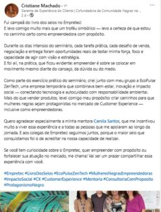 Depoimento no LinkedIn de aluna sobre mentoria da Camila